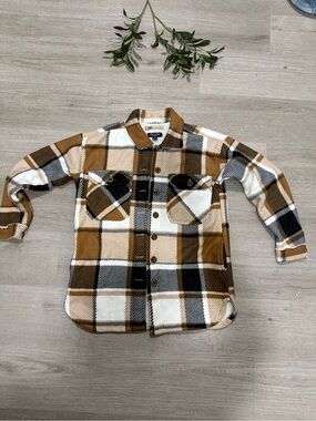 Plaid Teddy Shacket in Brown & White - Women’s Cozy Jacket